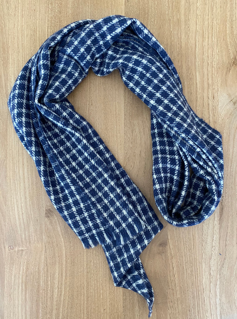Classic Comfort Embroidered Cashmere Feel Slate Blue Scarf